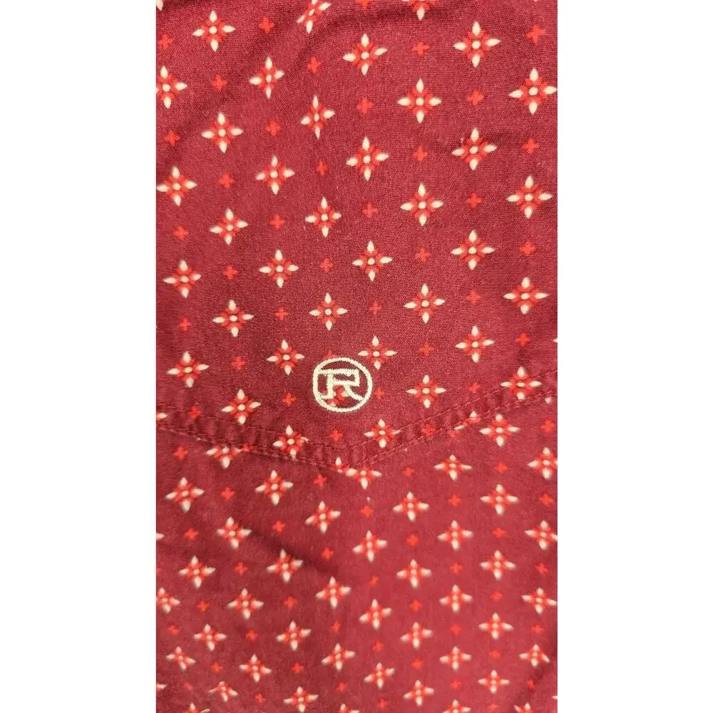 Roper Shirt Mens Small Red Geometric Western Cotton Button Front Long Sleeve